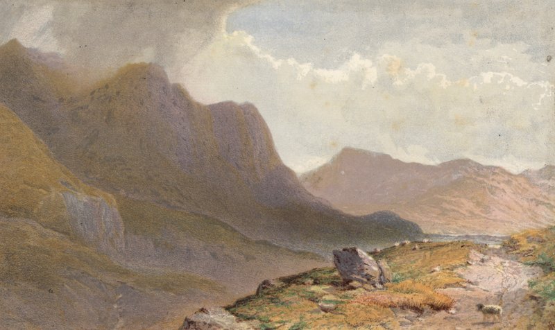 Escena entre Capel Currg y Llyn Ogwen, en la cabecera de Nant Frangon, Gales del Norte (cromolito) de Aaron Edwin Penley