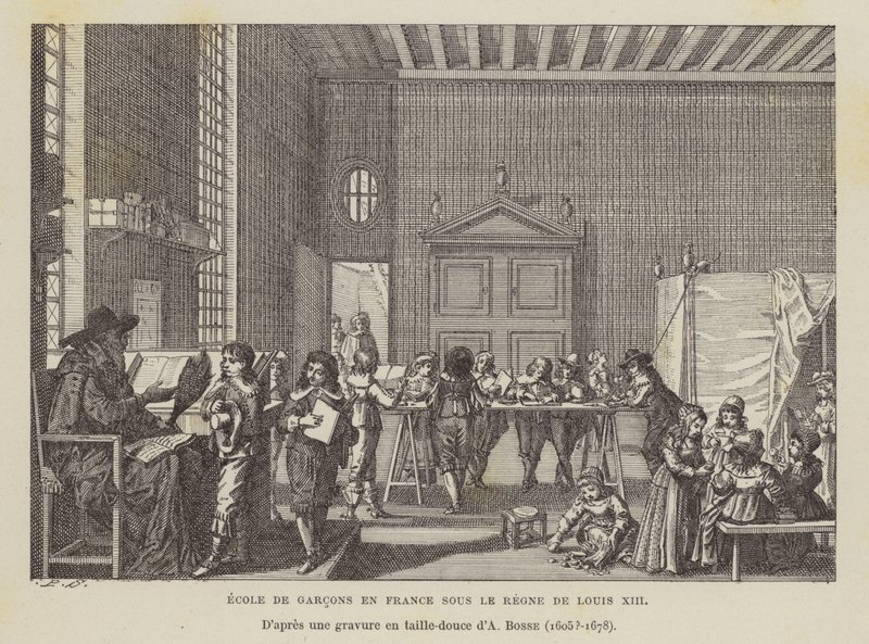 Escuela de niños franceses durante el reinado de Luis XIII de Abraham (after) Bosse