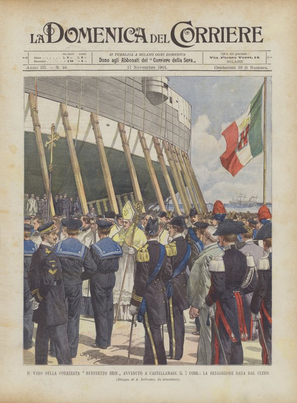 El Lanzamiento del Acorazado Benedetto Brin Ocurrido en Castellamare el 7 de Corriente, La Bendición Dada por el Clero de Achille Beltrame