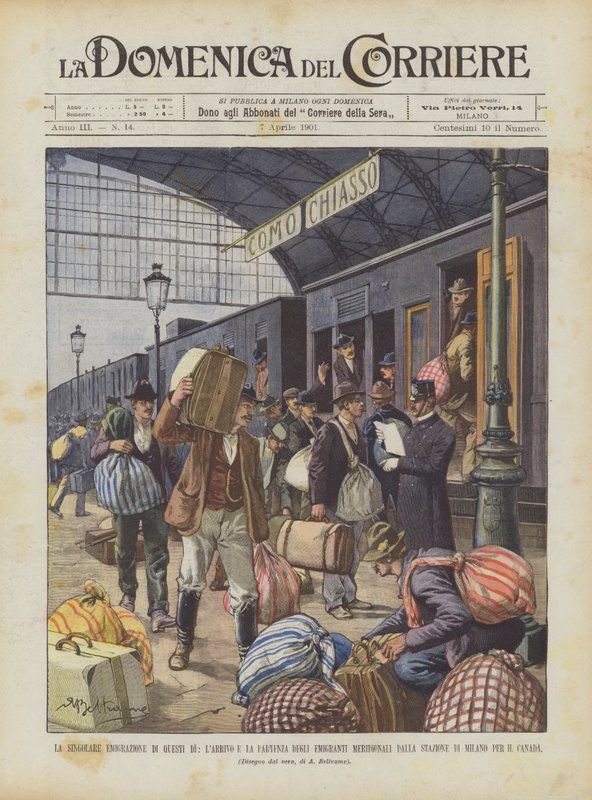 La singular emigración de estos días, la llegada y partida de los emigrantes del sur desde de Achille Beltrame