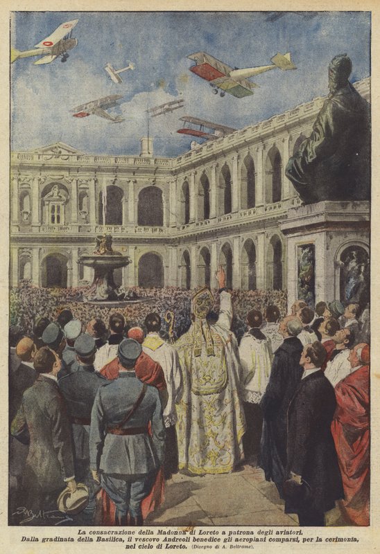 La consagración de la Virgen de Loreto como patrona de los aviadores de Achille Beltrame