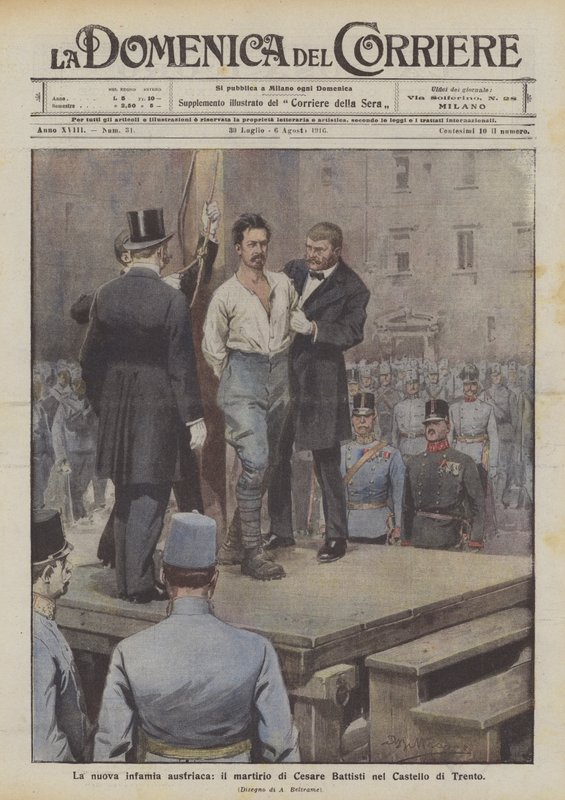 La nueva infamia austriaca, el martirio de Cesare Battisti en el Castillo de Trento de Achille Beltrame