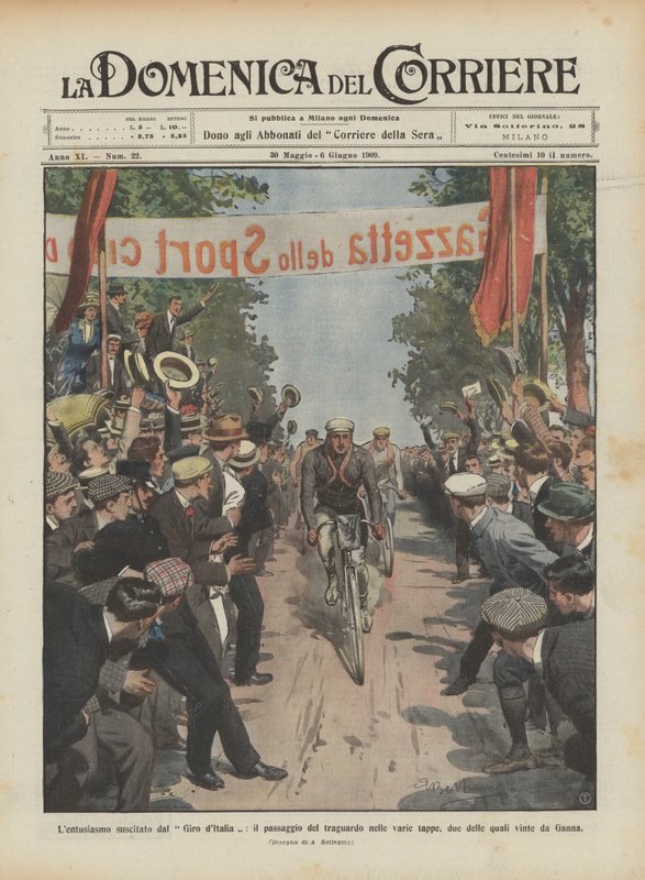 El entusiasmo suscitado por el Giro de Italia, el paso de la meta en las diversas etapas de Achille Beltrame