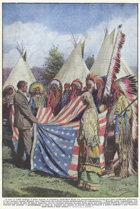 A todas las tribus indias se les ha donado la bandera de los Estados Unidos de Achille Beltrame