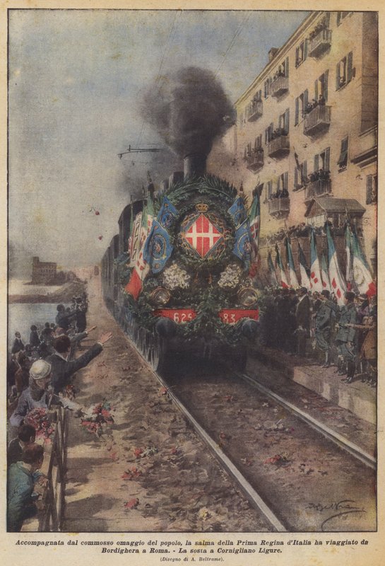 Acompañada por el conmovedor homenaje del pueblo, el cuerpo de la Primera Reina de Italia ha viajado de Achille Beltrame