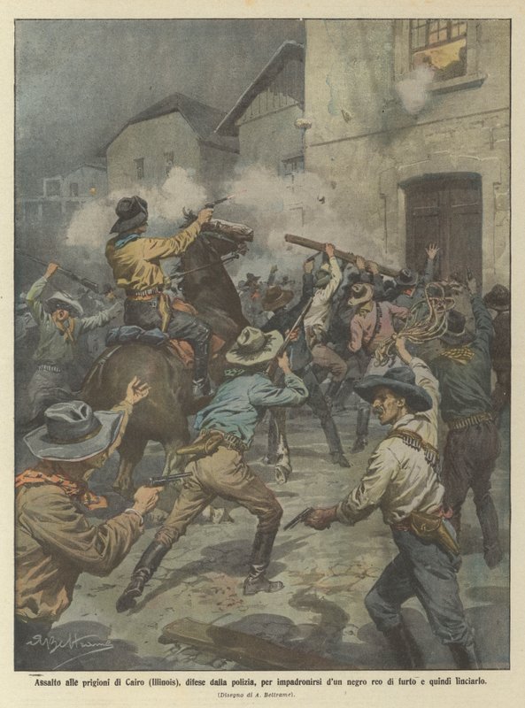 Asalto a las prisiones de Cairo (Illinois), defendidas por la policía, para apoderarse de un negro culpable de Achille Beltrame
