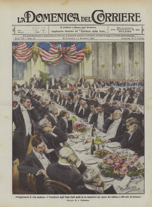 Actitudes de la vida moderna, el Presidente de los Estados Unidos habla en un banquete por medio del de Achille Beltrame