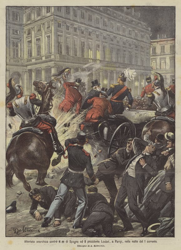 Atentado anarquista contra el rey de España y el presidente Loubet, en París, la noche del 1 de este mes de Achille Beltrame