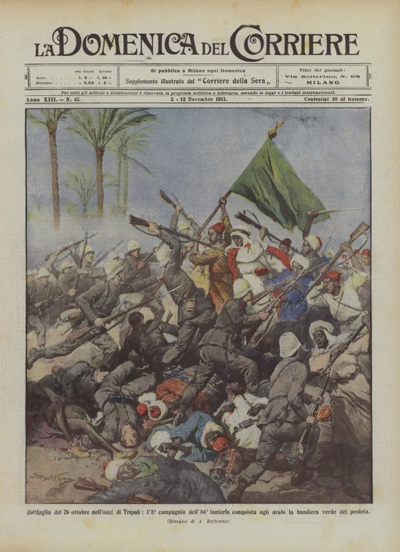 Batalla del 26 de octubre en el oasis de Trípoli, la 8ª compañía del 84º de infantería conquista de Achille Beltrame