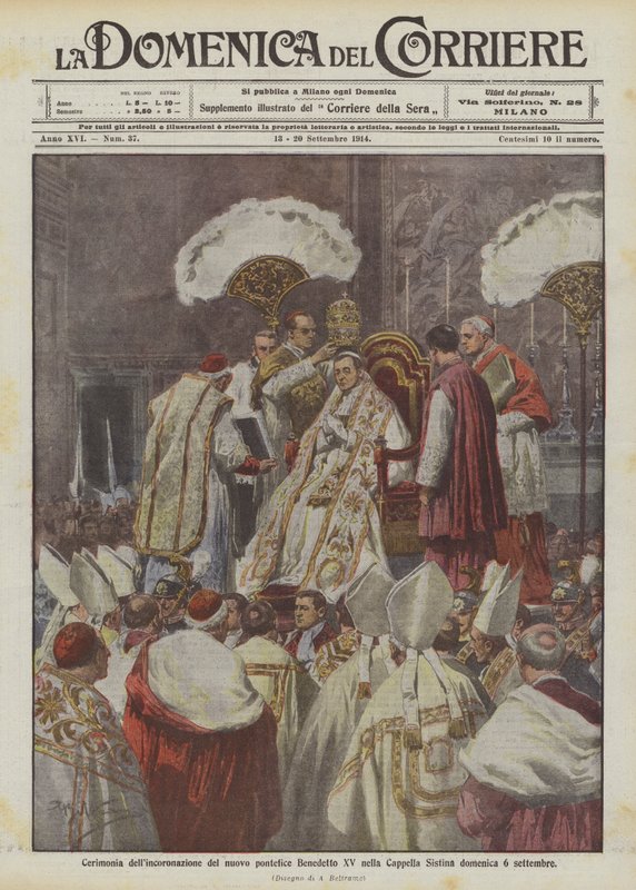 Ceremonia de la coronación del nuevo pontífice Benedicto XV en la Capilla Sixtina el domingo 6 de septiembre de Achille Beltrame