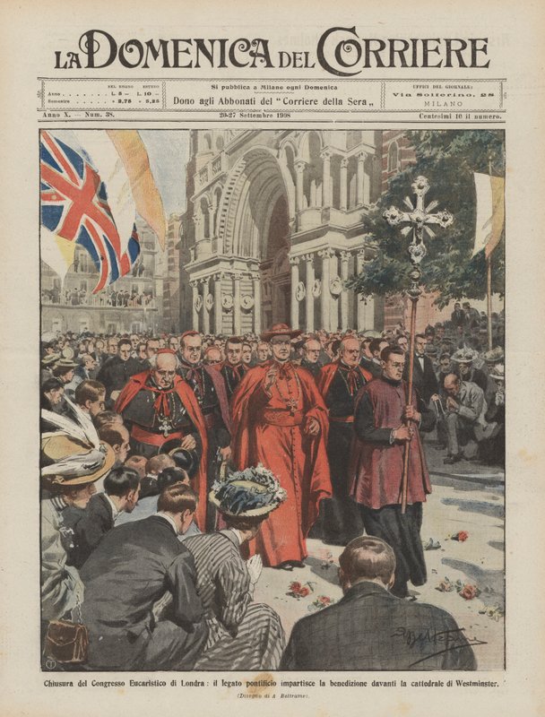 Clausura del Congreso Eucarístico de Londres, el legado pontificio imparte la bendición de Achille Beltrame