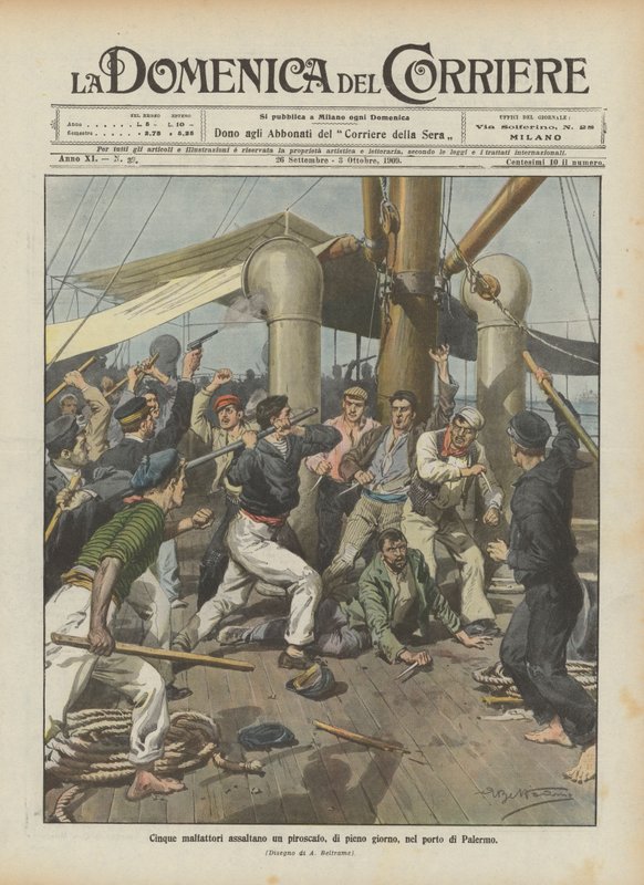 Cinco delincuentes asaltan un vapor, a plena luz del día, en el puerto de Palermo de Achille Beltrame