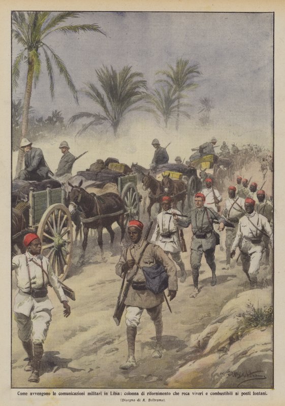 Cómo se realizan las comunicaciones militares en Libia, columna de suministro que lleva víveres de Achille Beltrame