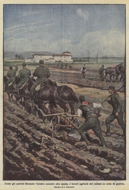 Como los antiguos romanos, el arado junto a la espada de Achille Beltrame