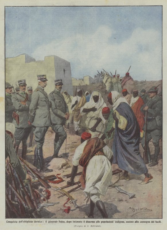 Conquista del altiplano dernico, el general Salsa, tras ordenar el desarme a las poblaciones de Achille Beltrame
