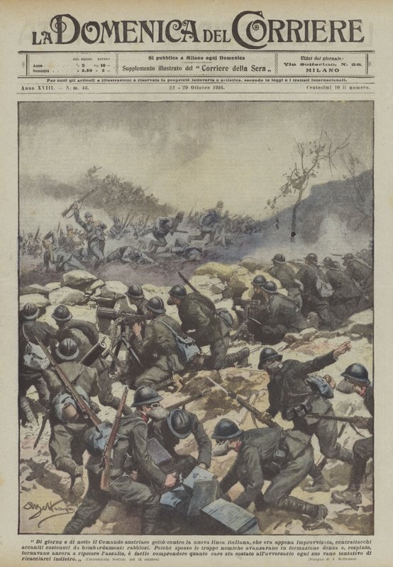 De día y de noche el Comando austriaco lanzó contra la nueva línea italiana, que apenas... de Achille Beltrame