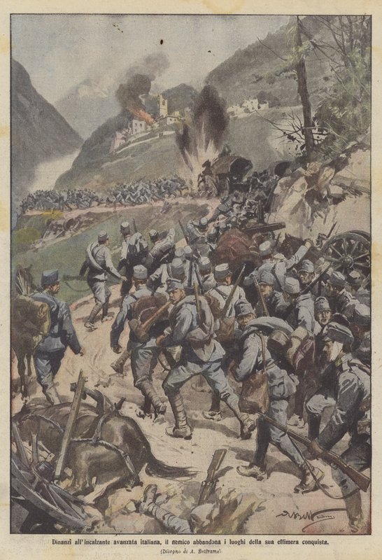 Ante el avance italiano, el enemigo abandona los lugares de su efímera conquista de Achille Beltrame