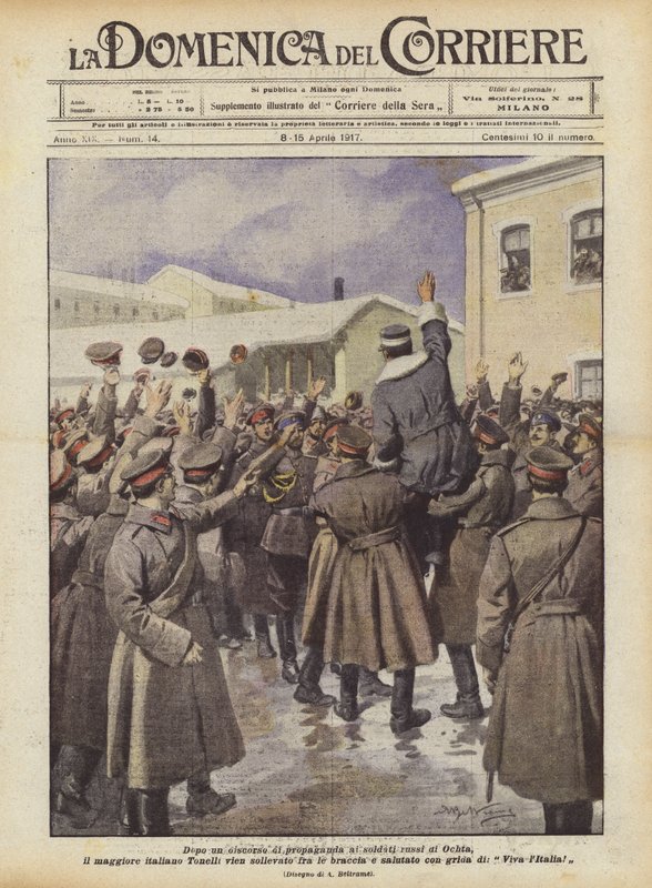Después de un discurso de propaganda a los soldados rusos de Ochta, el mayor italiano Tonelli es... de Achille Beltrame
