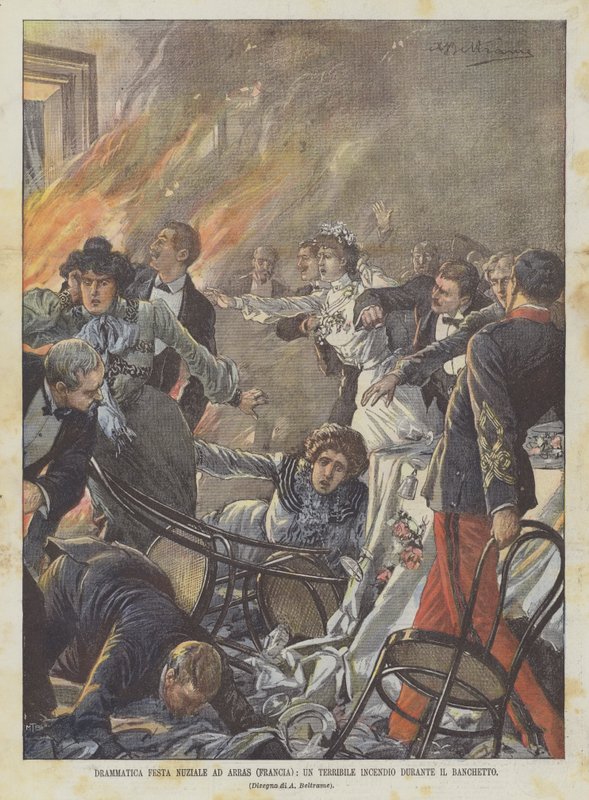 Fiesta nupcial dramática en Arras (Francia), un terrible incendio durante el banquete de Achille Beltrame