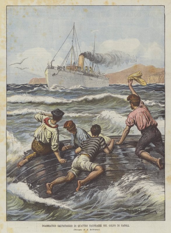 Dramático rescate de cuatro náufragos en el golfo de Nápoles de Achille Beltrame