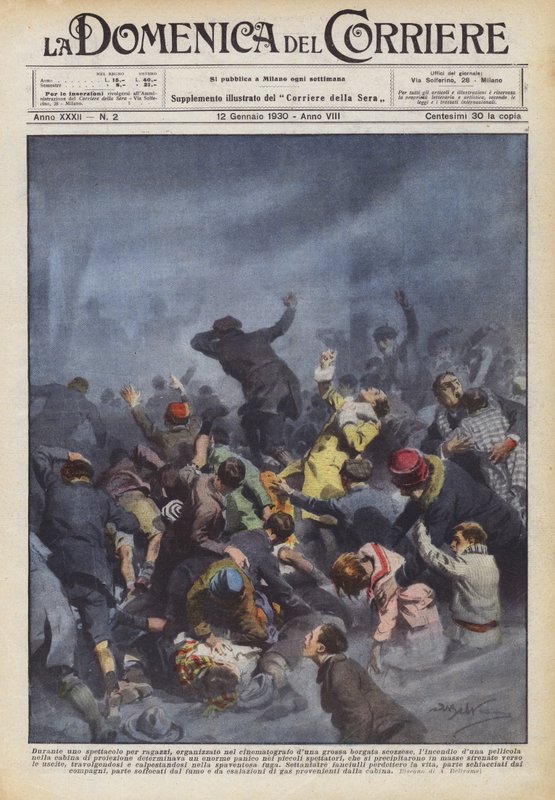 Durante un espectáculo para niños, organizado en el cine de una gran aldea escocesa de Achille Beltrame