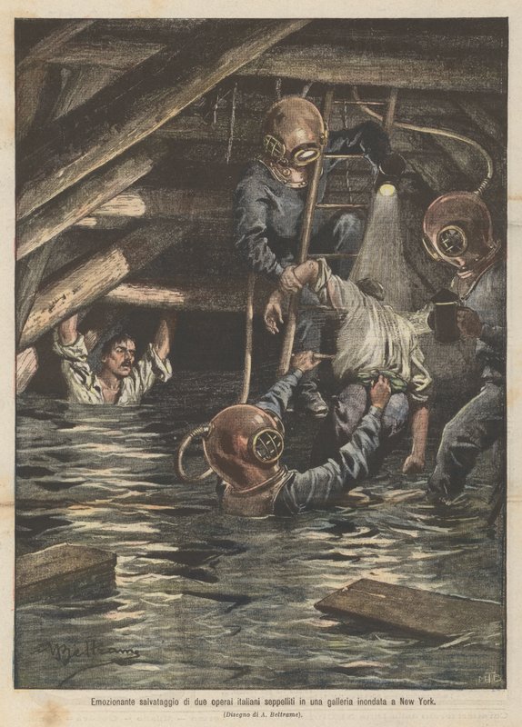 Emocionante rescate de dos obreros italianos enterrados en un túnel inundado en Nueva York de Achille Beltrame