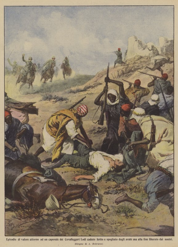 Episodio de valor alrededor de un cabo de los Caballeros Lodi caído herido y despojado de Achille Beltrame