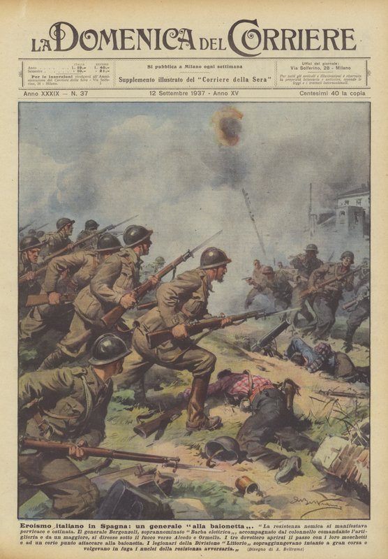 Heroísmo italiano en España, un general a la bayoneta de Achille Beltrame