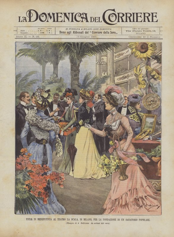 Feria de beneficencia en el Teatro La Scala, de Milán, para la fundación de un sanatorio popular de Achille Beltrame