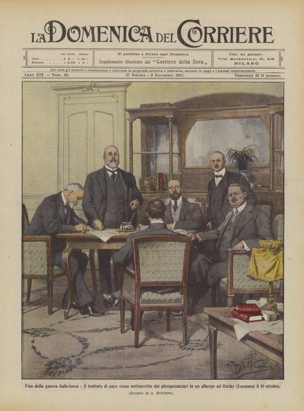 Fin de la guerra ítalo-turca, el tratado de paz es firmado por los plenipotenciarios de Achille Beltrame