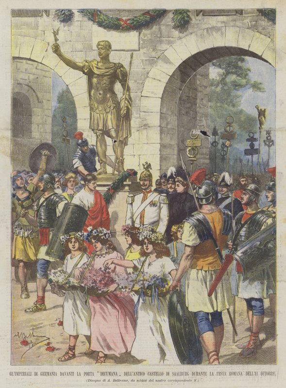 Los imperiales de Alemania frente a la Puerta Decumana del antiguo castillo de Saalburg durante de Achille Beltrame