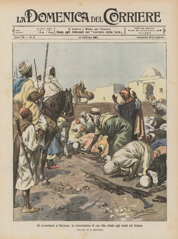 Los acontecimientos en Marruecos, la sumisión de una tribu rebelde a los enviados del Sultán de Achille Beltrame