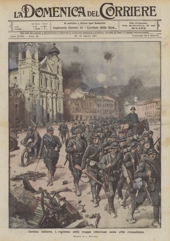 Gorizia italiana, la entrada de las tropas victoriosas en la ciudad conquistada de Achille Beltrame