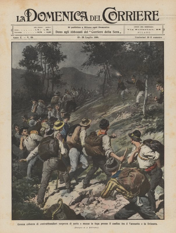 Gran columna de contrabandistas sorprendida de noche y puesta en fuga cerca de la frontera de Achille Beltrame