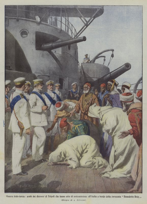 Guerra ítalo-turca, árabes de los alrededores de Trípoli que se someten a Italia de Achille Beltrame