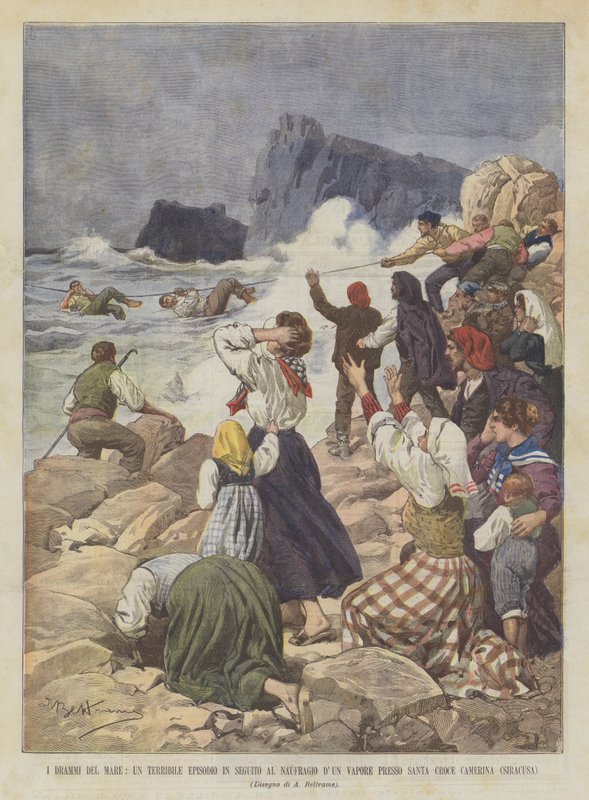 Los dramas del mar, un terrible episodio tras el naufragio de un vapor cerca de Santa Croce Camerina (Siracusa) de Achille Beltrame
