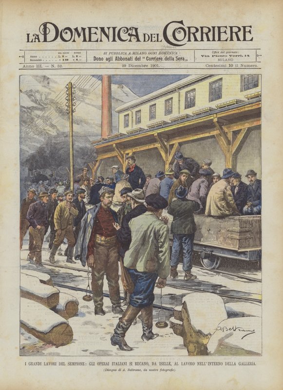 Los Grandes Trabajos del Simplón, Los Obreros Italianos se Dirigen desde Iselle al Trabajo en el Interior del Túnel de Achille Beltrame