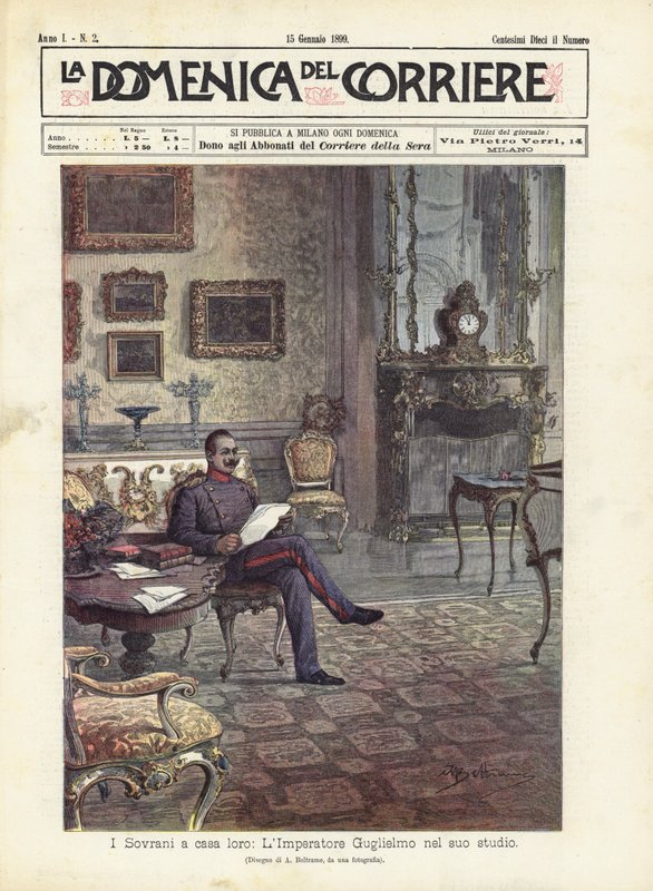 Los soberanos en su casa, el emperador Guillermo en su estudio de Achille Beltrame