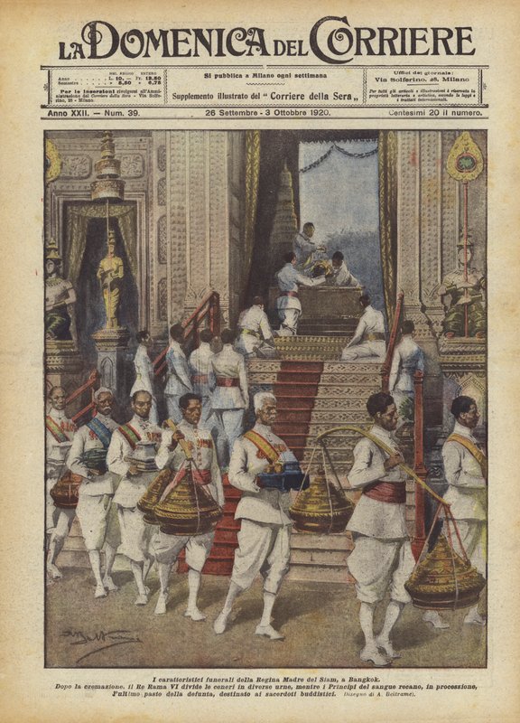 Los característicos funerales de la Reina Madre de Siam, en Bangkok de Achille Beltrame