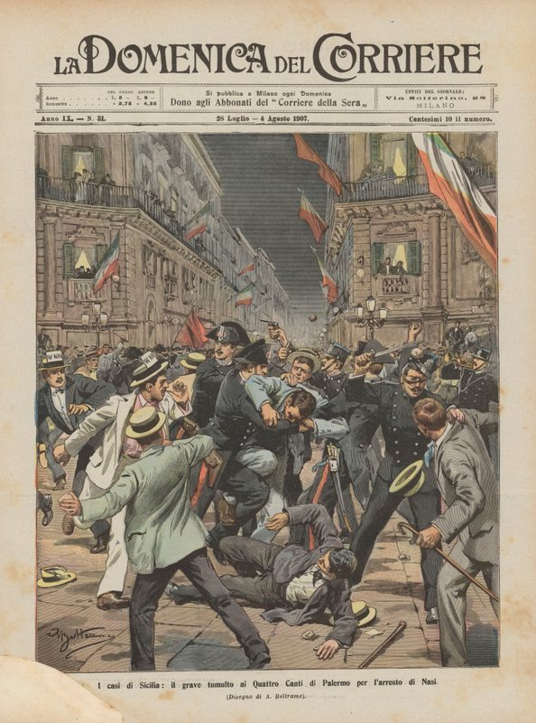 Los casos de Sicilia, el grave tumulto en los Cuatro Canti de Palermo por el arresto de Nasi de Achille Beltrame