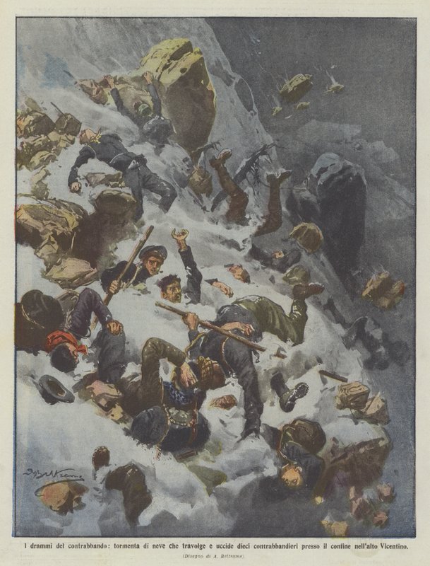Los dramas del contrabando, tormenta de nieve que arrasa y mata a diez contrabandistas cerca de Achille Beltrame