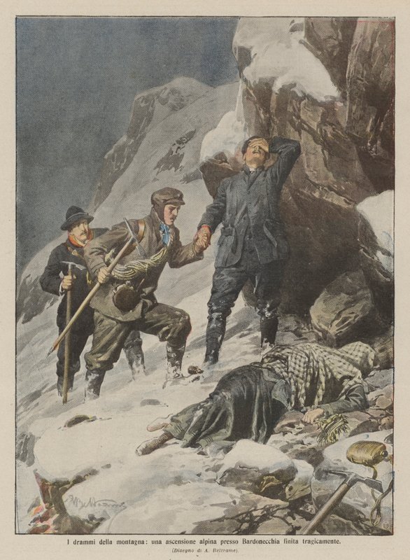Los dramas de la montaña, una ascensión alpina cerca de Bardonecchia que terminó trágicamente de Achille Beltrame