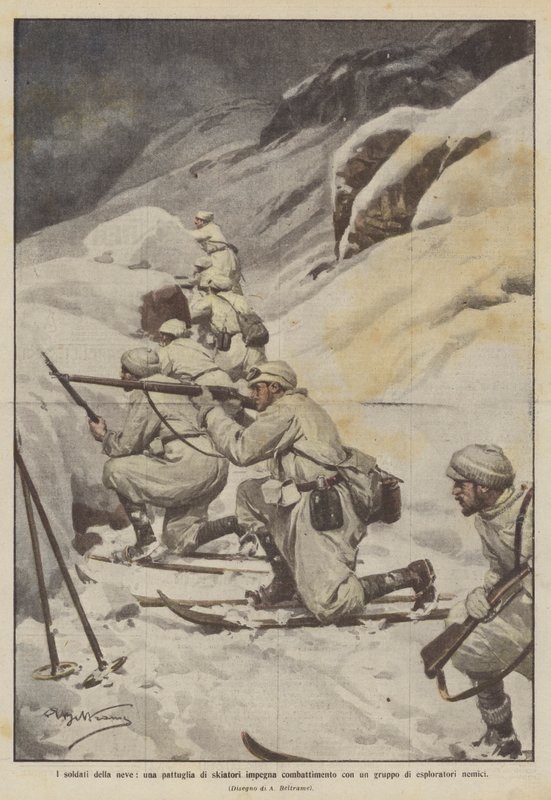 Los soldados de la nieve, una patrulla de esquiadores combate con un grupo de exploradores enemigos de Achille Beltrame