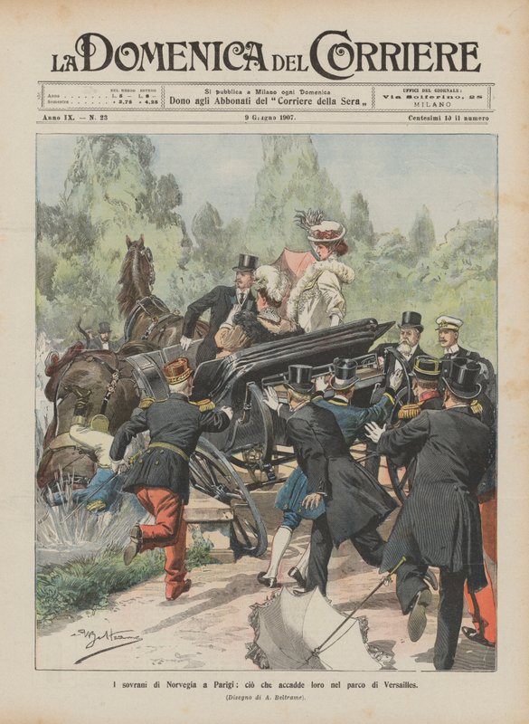 Los soberanos de Noruega en París, lo que les sucedió en el parque de Versalles de Achille Beltrame