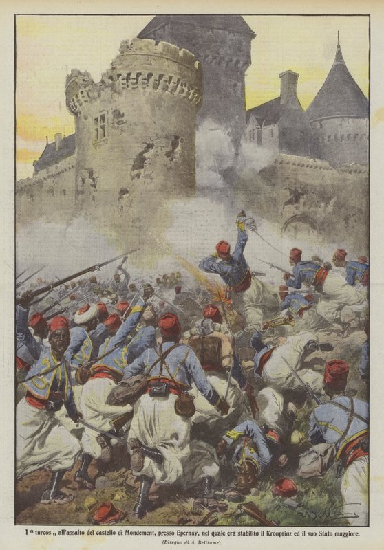 Los turcos asaltan el castillo de Mondement, cerca de Epernay, en el que estaba establecido de Achille Beltrame