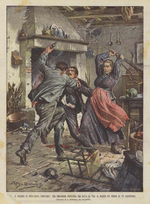 El drama de Costa-Piana (Chiavari), una valiente campesina que salva la vida a su marido ya ? de Achille Beltrame