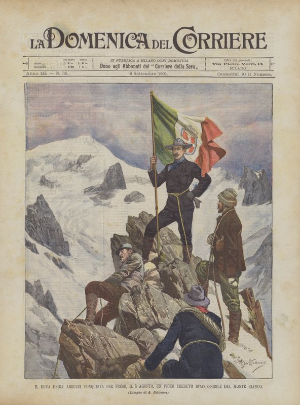 El duque de los Abruzos conquista por primera vez, el 5 de agosto, un pico considerado inaccesible del Mont Blanc de Achille Beltrame
