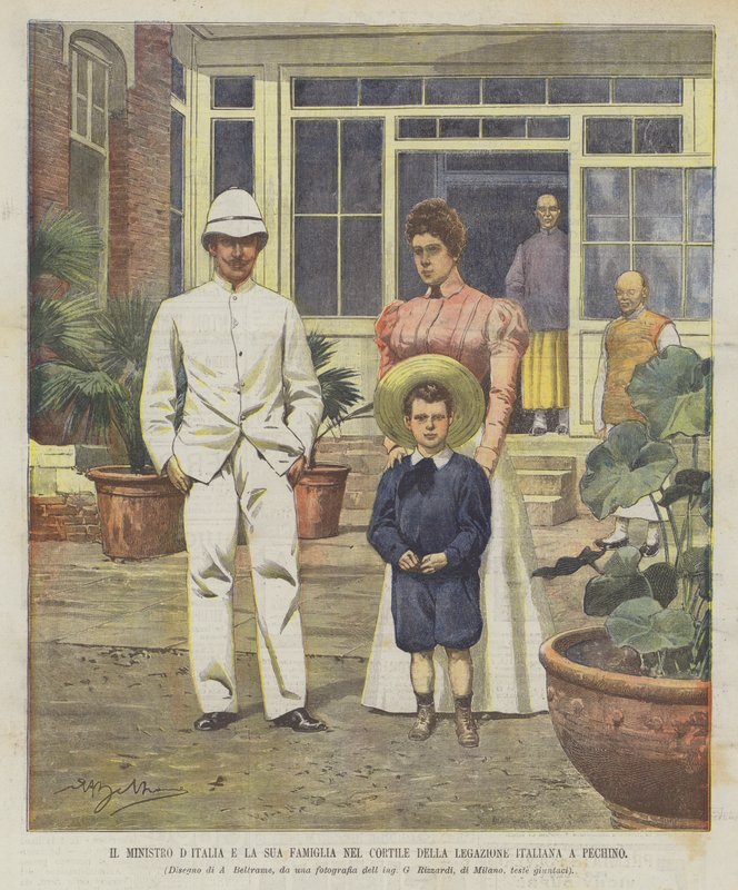 El ministro de Italia y su familia en el patio de la legación italiana en Pekín de Achille Beltrame