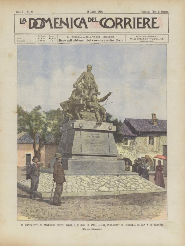 El monumento al mayor Pietro Toselli, el héroe de Amba Alagi, inaugurado el domingo pasado en Peveragno de Achille Beltrame