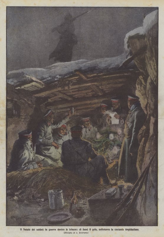La Navidad de los soldados en guerra dentro de las trincheras, afuera el frío, bajo tierra la constante trepidación de Achille Beltrame